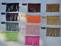 Samples van lampenkapmaterialen, band, folies, franje en meer
